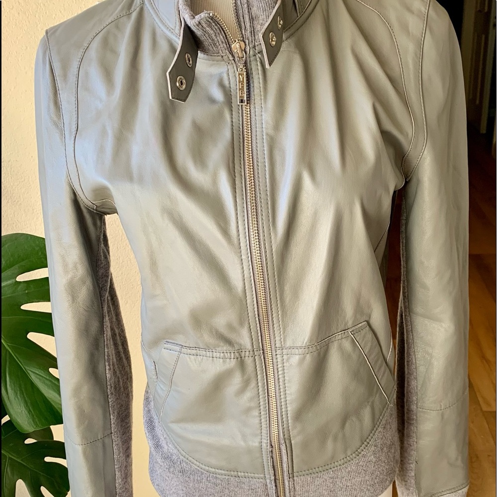 Young Fabulous and broke grey leather jacket medium cashmere cuffs